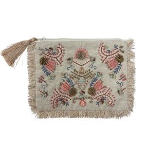 NWOT Noor-e-Noire Handcrafted Beaded Embroidered Zip Cosmetic Bag with Tassel